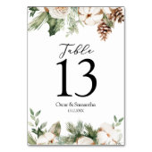 Aquareller Winter Grüne Pine Tree & Weiße Blume Tischnummer (Vorderseite)