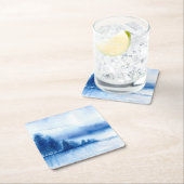 Aquareller Winter Pine Trees auf Wiederverwendbar Rechteckiger Pappuntersetzer (Vor Ort)