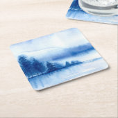 Aquareller Winter Pine Trees auf Wiederverwendbar Rechteckiger Pappuntersetzer (angewinkelt)