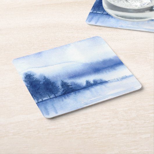 Aquareller Winter Pine Trees auf Wiederverwendbar Rechteckiger Pappuntersetzer (angewinkelt)