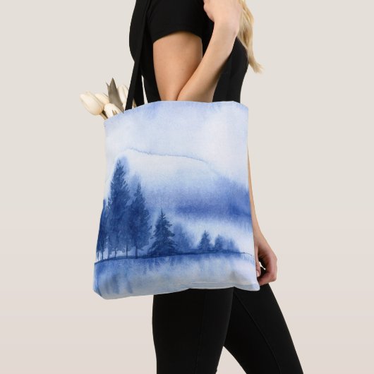 Aquareller Winter Pine Trees Tasche (Von Nahem)