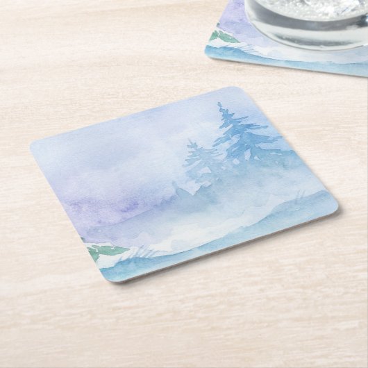 Aquareller Winter Pine Trees Wiederverwendbar Rechteckiger Pappuntersetzer (angewinkelt)