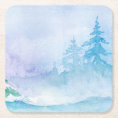 Aquareller Winter Pine Trees Wiederverwendbar Rechteckiger Pappuntersetzer (Vorderseite)