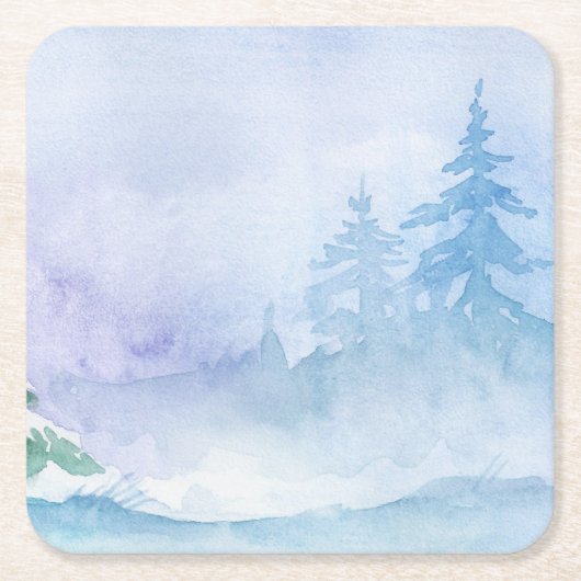 Aquareller Winter Pine Trees Wiederverwendbar Rechteckiger Pappuntersetzer (Vorderseite)