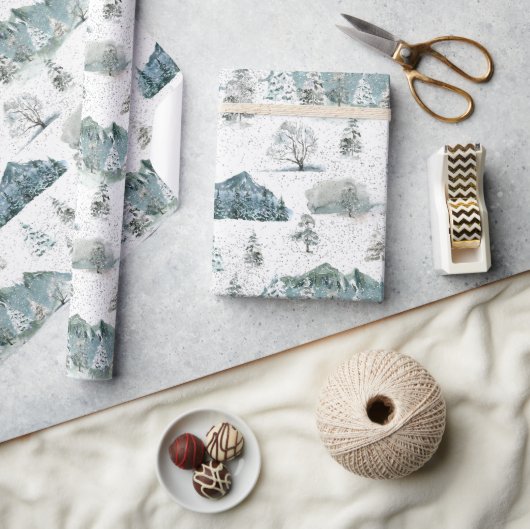 Aquareller Winter Schneeerlebnis Naturschaum Berge Geschenkpapier (Kunsthandwerk)