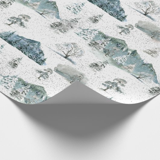 Aquareller Winter Schneeerlebnis Naturschaum Berge Geschenkpapier (Ecke)