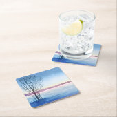 Aquareller Winterbaum Frozen See Wiederverwendbar Rechteckiger Pappuntersetzer (Vor Ort)