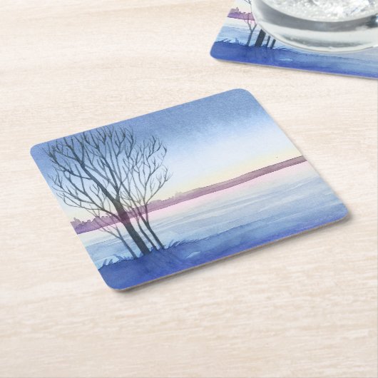 Aquareller Winterbaum Frozen See Wiederverwendbar Rechteckiger Pappuntersetzer (angewinkelt)