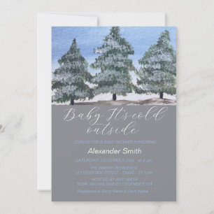 Aquareller Winterbaumwald Kinderdusche Einladung