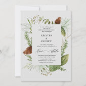 Aquareller Wintergrün verschoben Hochzeit Einladung (Vorderseite)