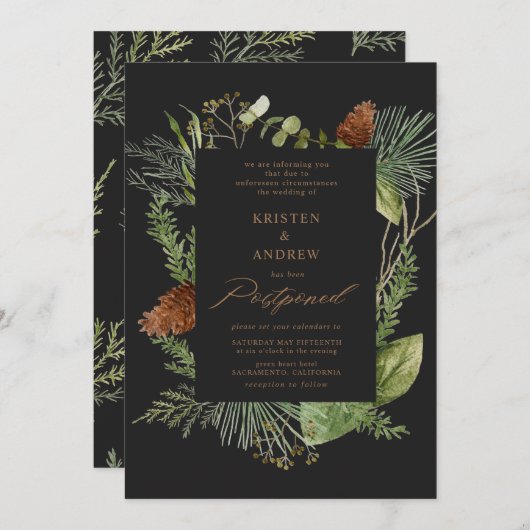 Aquareller Wintergrün verschoben Hochzeit Einladung (Vorne/Hinten)