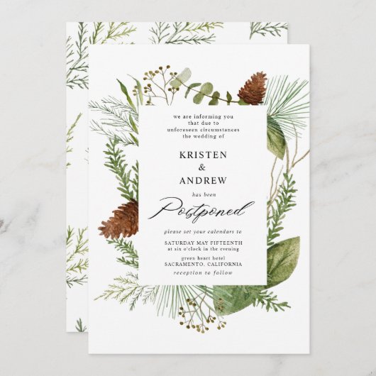 Aquareller Wintergrün verschoben Hochzeit Einladung (Vorne/Hinten)