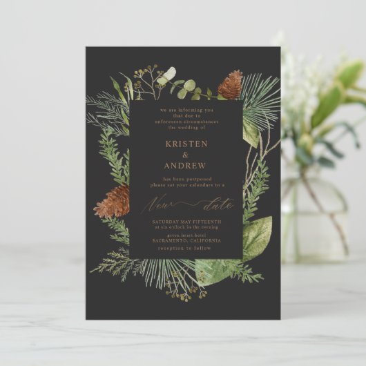 Aquareller Wintergrün verschoben Hochzeit Einladung (Stehend Vorderseite)