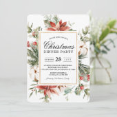 Aquareller Winterpoinsettia & Grüner Kiefernbaum I Einladung (Stehend Vorderseite)