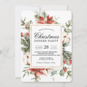 Aquareller Winterpoinsettia & Grüner Kiefernbaum I Einladung (Vorderseite)