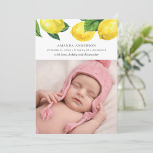 Aquareller Zitrusgarten Neugeborene. Geburt Ankündigung