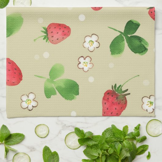 Aquarellerdbeermuster Geschirrtuch (Gefaltet)