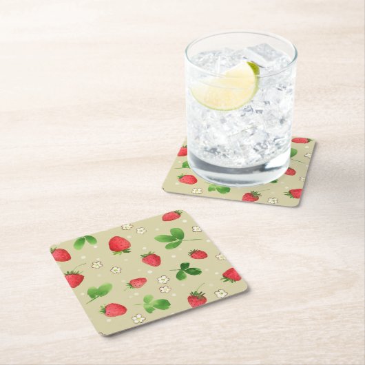 Aquarellerdbeermuster Rechteckiger Pappuntersetzer (Vor Ort)