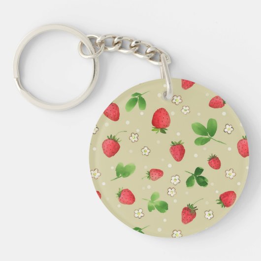 Aquarellerdbeermuster Schlüsselanhänger (Vorderseite)