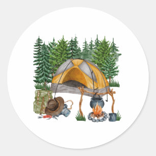 Aquarelles Camping, Wandern und Natur Lover Runder Aufkleber
