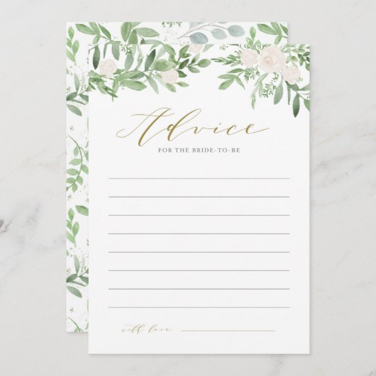 Aquarelles Grün und Brautparty mit weißer Blume Hinweiskarte (Vorne/Hinten)