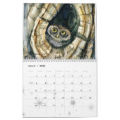 Aquarelleulen-Malereinahaufnahmen Kalender (Mär 2026)