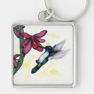 Aquarellfantasie fliegend Kolibris und Orchideen Schlüsselanhänger