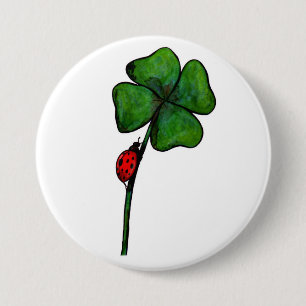 Aquarellfantasy-Ladybird auf vierblättriges Kleebl Button