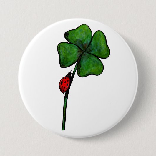 Aquarellfantasy-Ladybird auf vierblättriges Kleebl Button (Vorderseite)