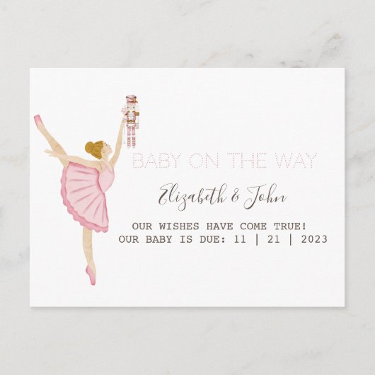 Aquarellfarbe Ballerina Nutcracker Pink Ankündigungspostkarte (Vorderseite)
