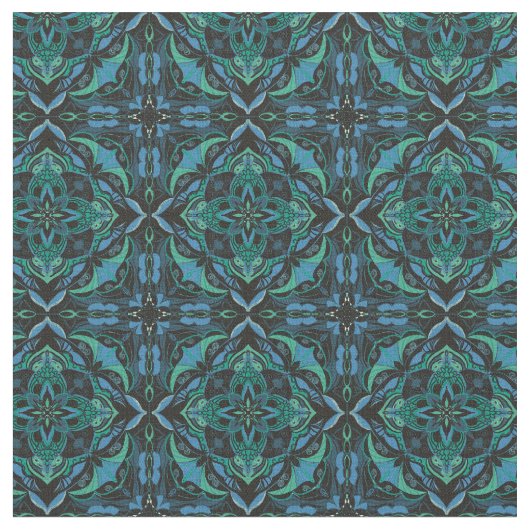 Aquarellfarbe Blau Grüne Azulejo Spanischer Tor Stoff (Nahaufnahme)