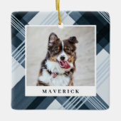 Aquarellfarbe Blau Kariert Pet Foto Weihnachten Keramikornament (Vorderseite)