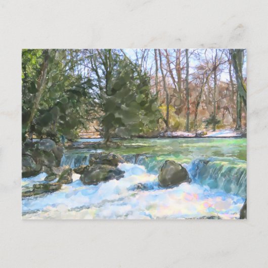 Aquarellfarbe des Eisbachs in München. Postkarte (Vorderseite)