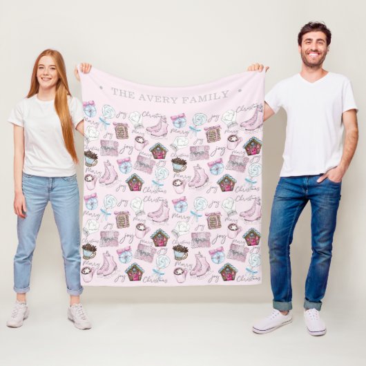 Aquarellfarbe Dusty Pink Weihnachten Fleecedecke (Beispiel)