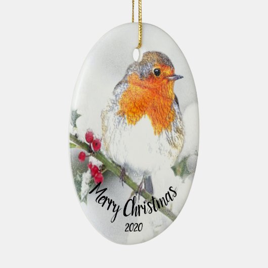 Aquarellfarbe Englisch Robin Frohe Weihnachten Keramik Ornament (Rechts)