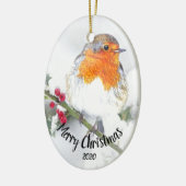 Aquarellfarbe Englisch Robin Frohe Weihnachten Keramik Ornament (Links)