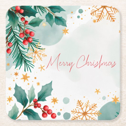 Aquarellfarbe Frohe Weihnachtsmarkt Papier Unterse Rechteckiger Pappuntersetzer (Vorderseite)