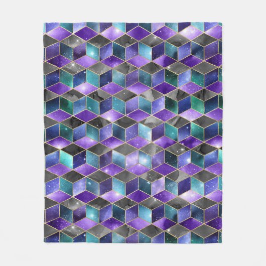 Aquarellfarbe Isometrisch mit Gold und Marmorgalax Fleecedecke (Vorderseite)