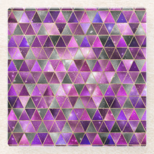 Aquarellfarbe Isometrisch mit Gold und Marmorgalax Glasuntersetzer