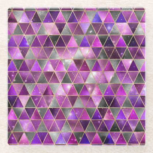 Aquarellfarbe Isometrisch mit Gold und Marmorgalax Glasuntersetzer (Vorderseite)