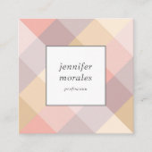 Aquarellfarbe Kariert Mauve Grau Pink Creme Gelb Quadratische Visitenkarte (Vorderseite)