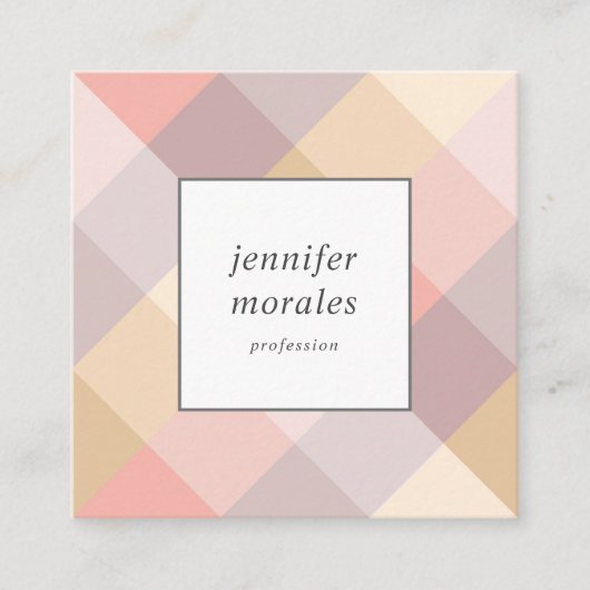 Aquarellfarbe Kariert Mauve Grau Pink Creme Gelb Quadratische Visitenkarte (Vorderseite)