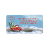 Aquarellfarbe Karierter roter LKW Schnee Frohe Wei Adressaufkleber (Vorne)