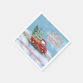 Aquarellfarbe Karierter roter LKW Schnee Frohe Wei Serviette (Ecke)