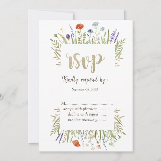 Aquarellfarbe Kleine Wildblume, Wiese Rahmen UAwg Einladung (Vorderseite)