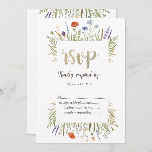 Aquarellfarbe Kleine Wildblume, Wiese Rahmen UAwg Einladung (Vorne/Hinten)