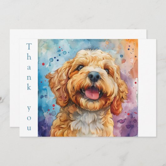 Aquarellfarbe Lächeln Goldendoodle Dankeskarte (Vorne/Hinten)