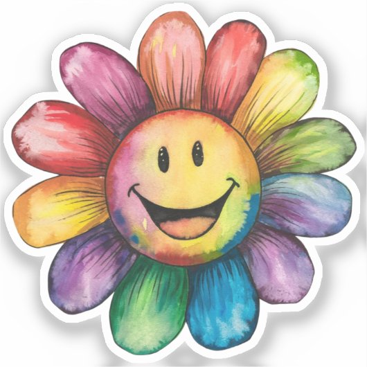 Aquarellfarbe Lächelnde Blume Aufkleber (Vorderseite)