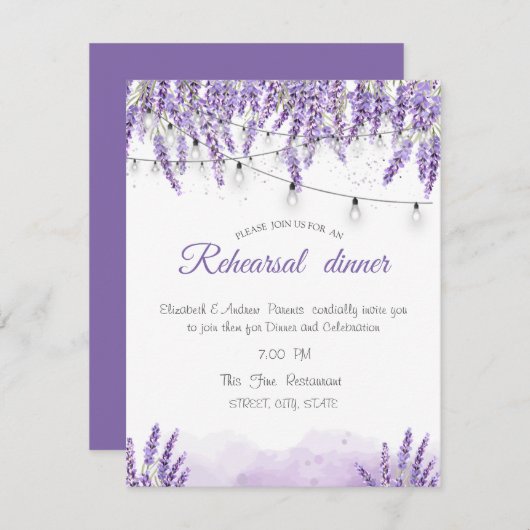 Aquarellfarbe Lavander String LightsRehearsal Aben Einladung (Vorne/Hinten)