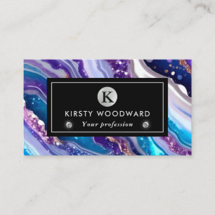 Aquarellfarbe Lila & Blue Glitzer Agate Alkohol Ti Visitenkarte